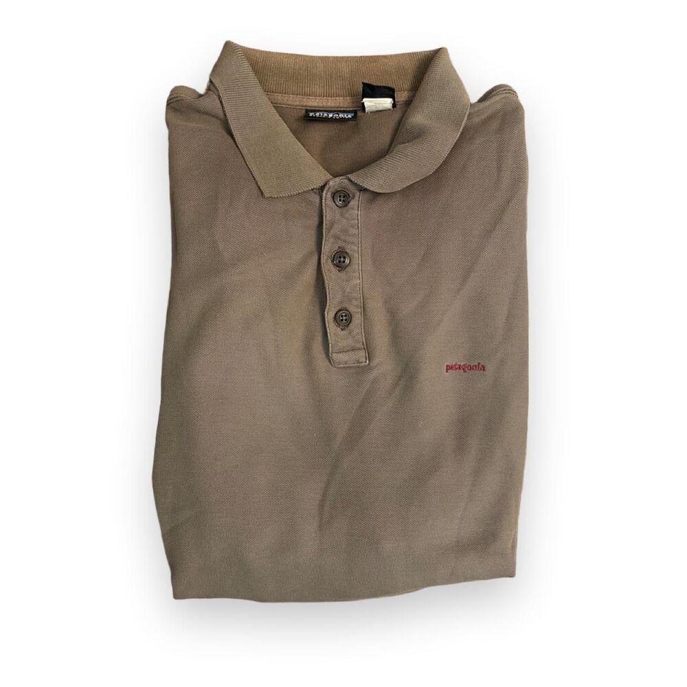Vintage Patagonia Organic Cotton Polo Shirt Tan Brown Men’s XL
